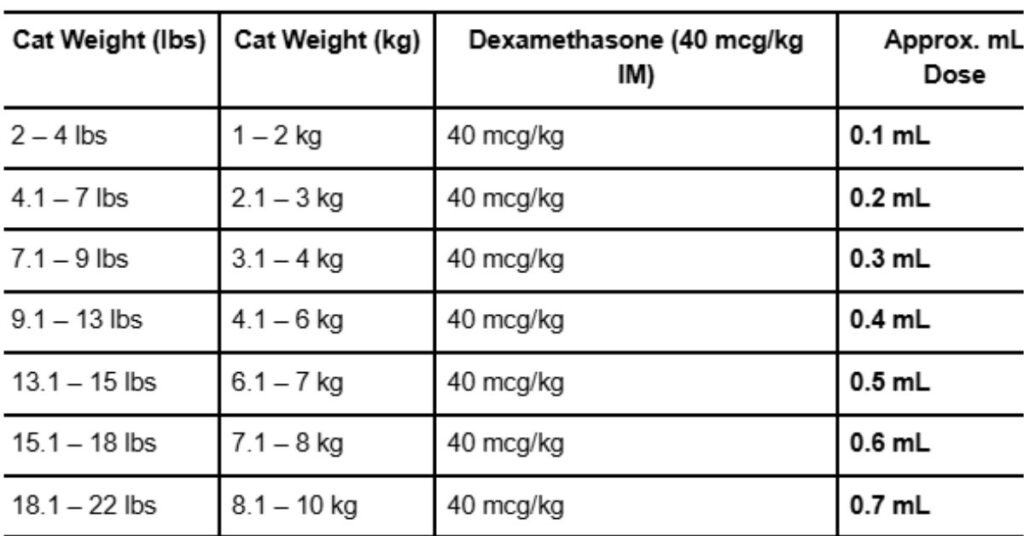 dexamethasone for cats dosage chart